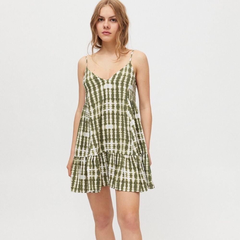 URBAN OUTFITTERS Tangerine Mini Frock Dress Green Shibori Small S